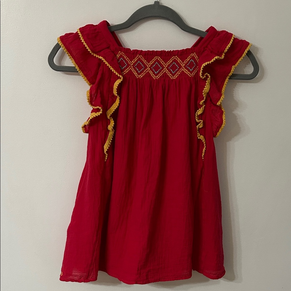 Polo by Ralph Lauren Girls Red Ruffled Gauzy Dress Smocked Embroidered Size 5